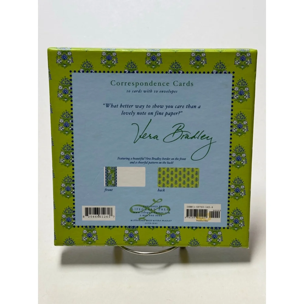Vera Bradley CORRESPONDENCE CARDS (10) Citrus ELEPHANT Lime NOTE +Envelopes RARE